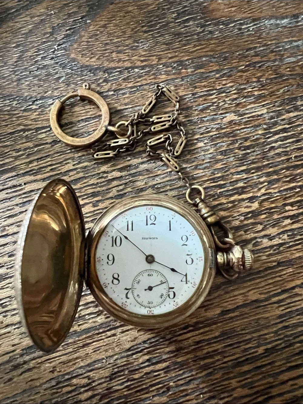Antique Illinois Springfield gold filled pocket watch chain Keystone 17 jewels